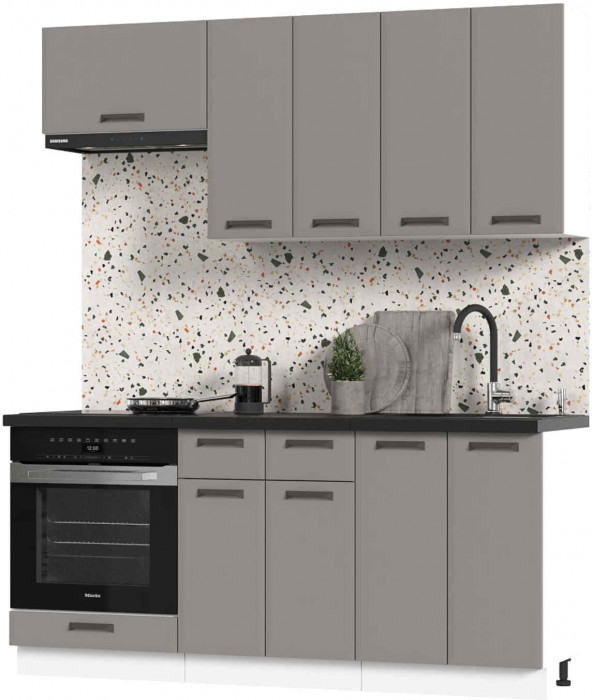 Кухня Призма 1,8 м белый/асфальт суперматовый (столешница - кастилло темный)