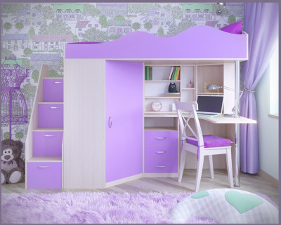 Кровать-чердак Пионер 1 (Белое дерево/Ясень Анкор темный)