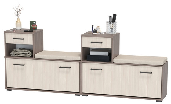 Лира ГК 2-0714+2-0714бод.тем/св Тумба под обувь, цвет бодега тёмный/бодега светлый, ШхГхВ 200х33х75,5 см., универсальная сборка