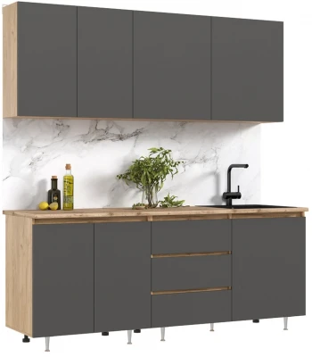 Кухня Челси 2,0м Компановка №2 графит/дуб крафт (вотан)