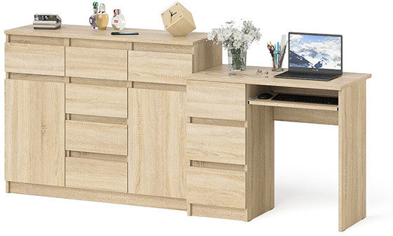 Мори Стол компьютерный МС-6 левый + Комод МК1200.4, цвет дуб сонома, ШхГхВ 210,4х50х94 см., выдвижные ящики слева, НЕ универсальная сборка