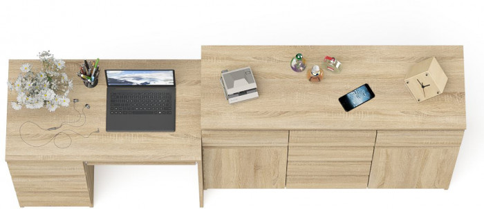 Мори Стол компьютерный МС-6 левый + Комод МК1200.4, цвет дуб сонома, ШхГхВ 210,4х50х94 см., выдвижные ящики слева, НЕ универсальная сборка