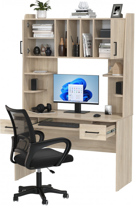 Стол 6-0604 Бета + кресло 103 чёрное, цвет дуб сонома, ШхГхВ 120х60,5х183,5 см.