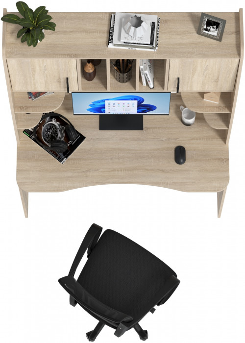 Стол 6-0604 Бета + кресло 103 чёрное, цвет дуб сонома, ШхГхВ 120х60,5х183,5 см.