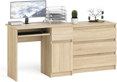 Мори компьютерный стол МС-1 правый + Комод МК800.1, дуб сонома