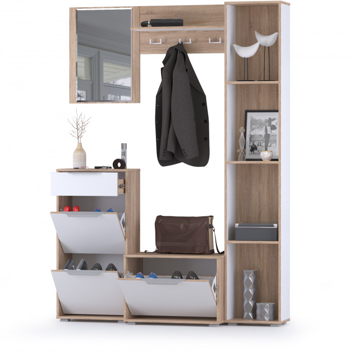 Куба Прихожая 21, цвет дуб сонома/белый премиум, ШхГхВ 153х38,3х210,6 см., универсальная сборка