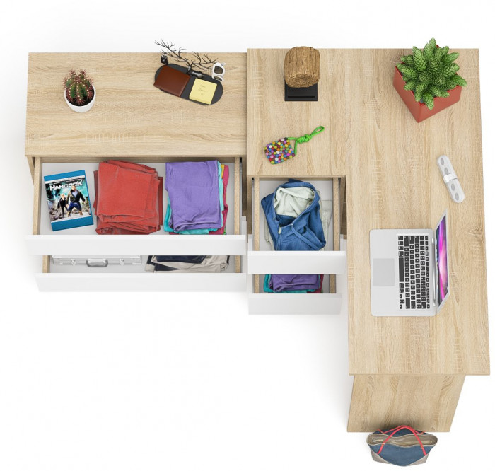 Мори компьютерный стол МС-16 левый + Комод МК800.1, дуб сонома/белый