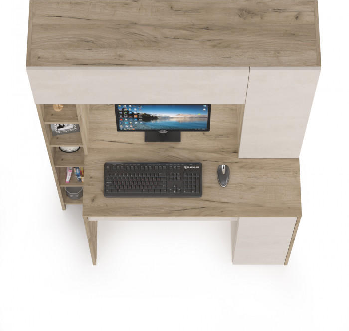 КР100 Стол компьютерный Комфорт 12.71, цвет дуб крафт серый/шёлковый камень, ШхГхВ 116,7х60,2х165,4 см., НЕ универсальная сборка