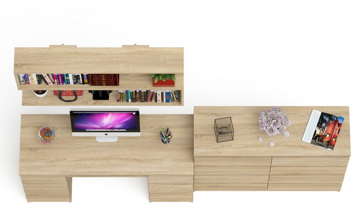 Мори компьютерный стол МС-2 + Комод МК1200.8 + Полка 1200, дуб сонома