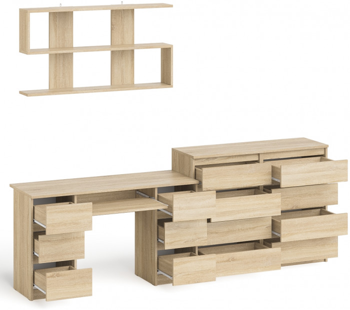 Мори компьютерный стол МС-2 + Комод МК1200.8 + Полка 1200, дуб сонома