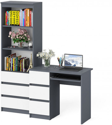 Мори компьютерный стол МС-6 левый + Стеллаж МСТ600.3, графит/белый