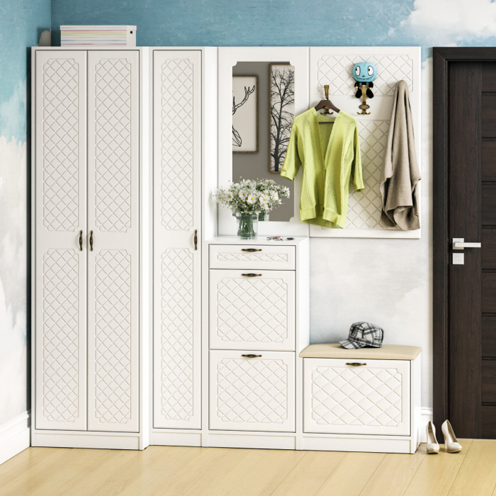 Прихожая П-6 Вешалка, цвет МДФ белое дерево фрезеровка ромб, ШхГхВ 60х9,3х102 см.