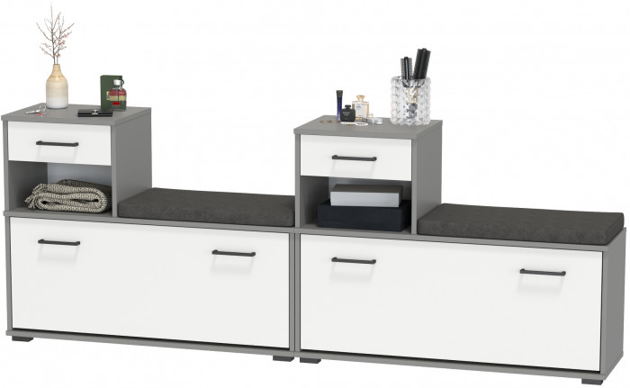 Лира ГК 2-0714+2-0714графбел Тумба под обувь, цвет графит/белый, ШхГхВ 200х33х75,5 см., универсальная сборка