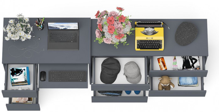 Мори Стол компьютерный МС-6 левый + Комод МК1200.6, цвет графит, ШхГхВ 210,4х50х76,6 см., выдвижные ящики слева, НЕ универсальная сборка