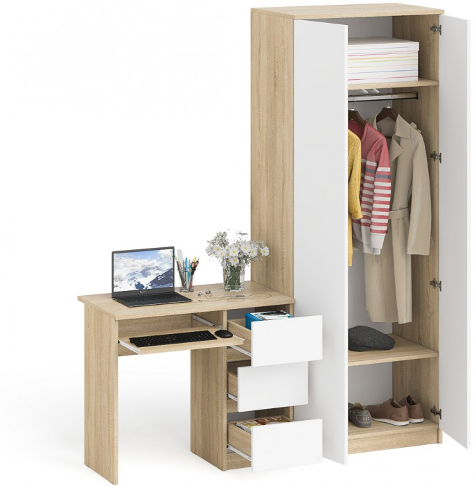 Мори Стол компьютерный МС-6 правый + Шкаф МШ800.1, цвет дуб сонома/белый, ШхГхВ 170,4х50,4х209,6 см., выдвижные ящики справа, НЕ универсальная сборка