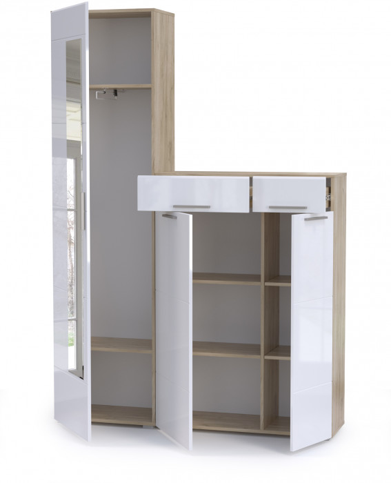 Лайн Прихожая № 13, дуб крафт серый/фасады МДФ белый глянец