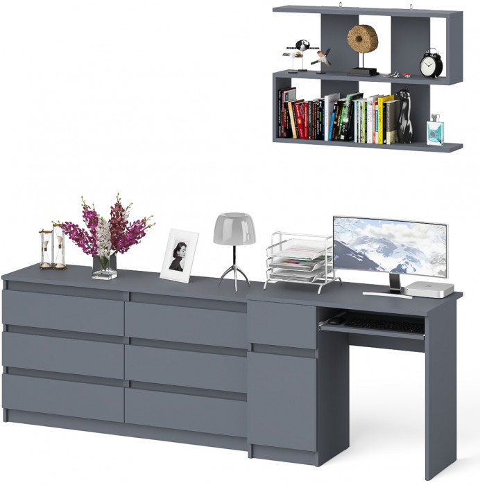 Мори компьютерный стол МС-1 левый + Комод МК1380.6 + Полка 900, графит