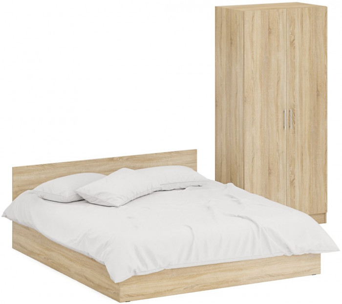 Кровать 1800 + Шкаф 2-х створчатый Стандарт, цвет дуб сонома, ШхГхВ 183,5х203,5х70 + 90х52х200 см., сп.м. 1800х2000 мм., без матраса, основание есть