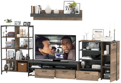 Трувор Гостиная 043, цвет дуб гранж песочный/интра, ШхГхВ 348,8х45,4х210 см., универсальная сборка