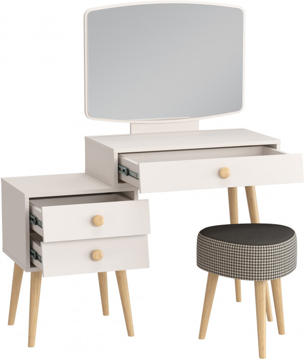 Афина Спальня 4-25901М1к.с. Трюмо + Банкетка 6-5134ТКчёр Ева, цвет кашемир серый/ткань чёрная, ШхГхВ 105х38,6х129 + 38х38х45 см., универс. сб.