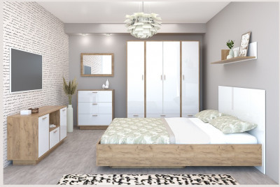 Модульная спальня Эго, композиция 1 (Дуб Крафт золотой / Белый глянец)