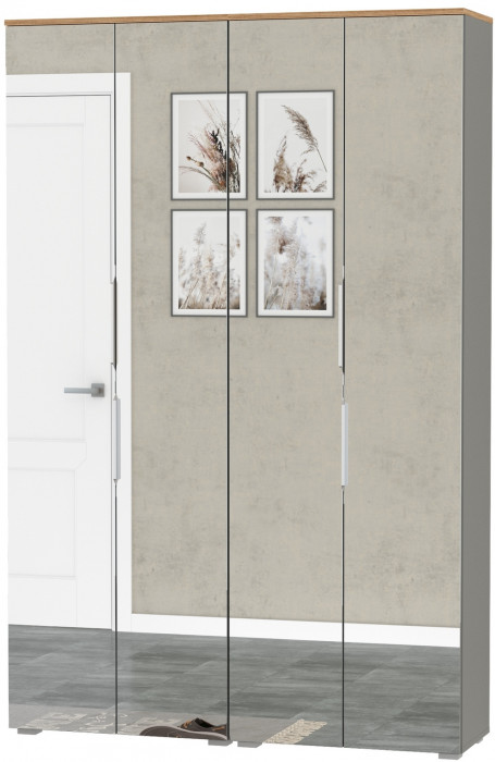 Октава 13.338 Шкаф для одежды + 13.338 Шкаф, цвет серый графит/дуб крафт золотой/фасады МДФ серый графит и зеркало, ШхГхВ 128,8х35,3х197,6 см.