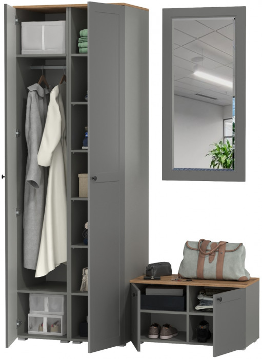 Остин Прихожая 36, цвет серый графит/дуб крафт золотой, ШхГхВ 160х54,3х229,6 см., универсальная сборка