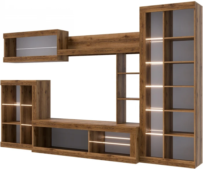 Прага Модульная Гостиная, вариант №4, Дуб Делано/Черный глянец