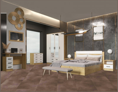 Модульная спальня Эко, композиция 4 (Белый гладкий, Дуб Вотан)