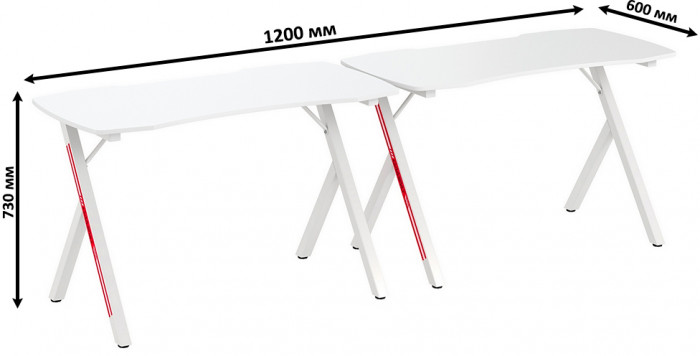 Два игровых стола Мебель--24 GT-2310 + два кресла компьютерных 103 чёрных, цвет белый, ШхГхВ 240х60х73 + 59х56х83-94 см.