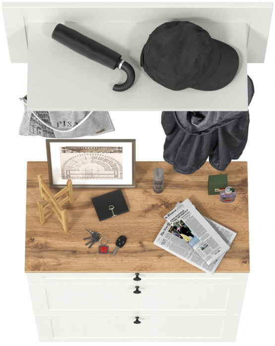 Остин 16.121 Тумба для обуви + 15.12 Вешалка, цвет белый шагрень/дуб крафт золотой, ШхГхВ 80х41,6х210 см.