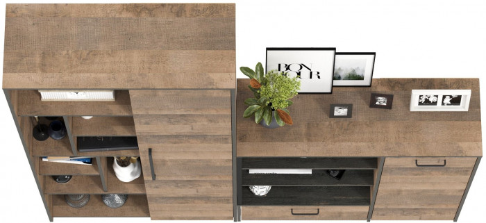 Трувор 13.206 Шкаф-стеллаж + 13.307.01 Комод, цвет дуб гранж песочный/интра, ШхГхВ 202х37х194,2 см., универсальная сборка