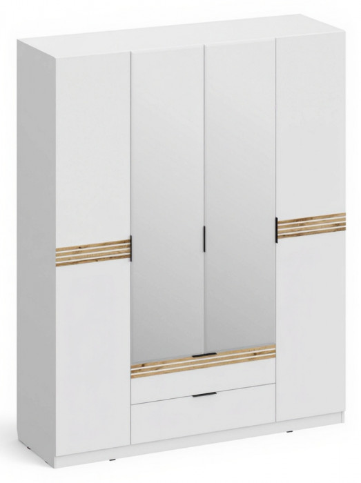 Шкаф 4-х створчатый с ящиками ШК-4113, Белый/Профиль МДФ Дуб вотан