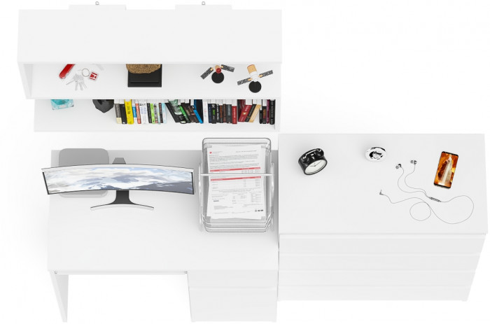 Мори компьютерный стол МС-1 правый + Комод МК800.4 + Полка 900, белый