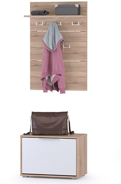 Куба Прихожая 3, обувница 13.58 + Вешалка 10.122, цвет дуб сонома/белый премиум, ШхГхВ 65х38,3х210,6 см.