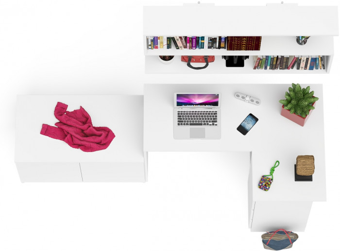 Мори компьютерный стол МС-16 правый + Тумба МА900.1 + Полка 1200, белый