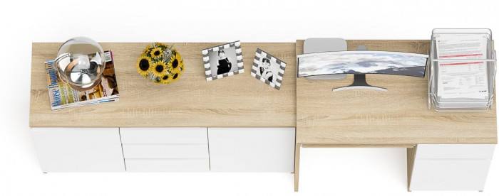 Мори Стол компьютерный МС-1 правый + Комод МК1200.3, цвет дуб сонома/белый, ШхГхВ 210,4х50х76,6 см., выдвижной ящик справа, НЕ универсальная сборка