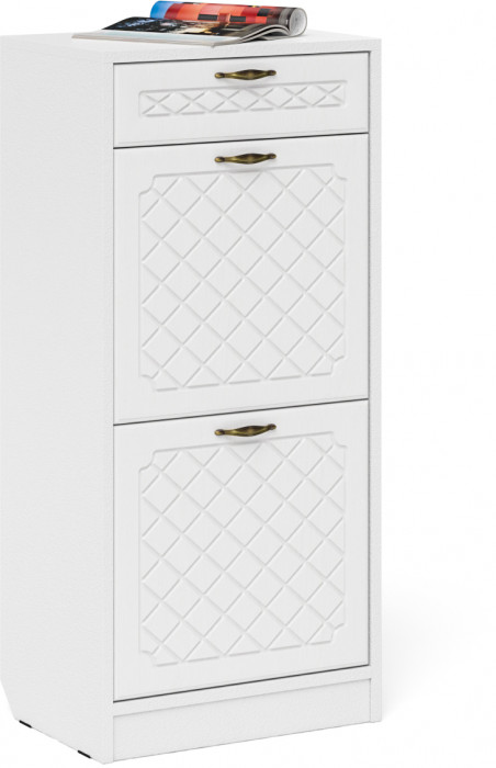 Прихожая П-6 Компоновка № 14, цвет белая шагрень/фасады МДФ белое дерево фрезеровка ромб, ШхГхВ 170х50х210 см., универсальная сборка