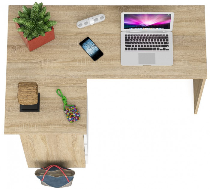 Мори Стол компьютерный МС-16 левый, цвет дуб сонома/белый, ШхГхВ 124,4х84,9х76,6 см., выдвижные ящики слева, НЕ универсальная сборка