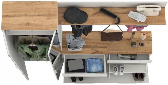 Октава Прихожая 32, белый шагрень/дуб крафт золотой/фасады МДФ белый шагрень