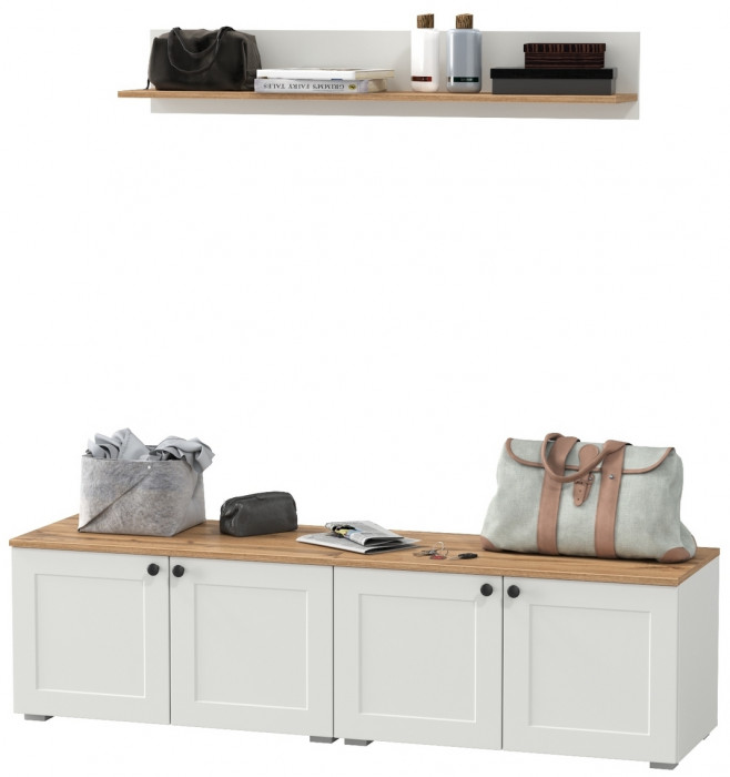 Остин Прихожая 64, белый шагрень/дуб крафт золотой