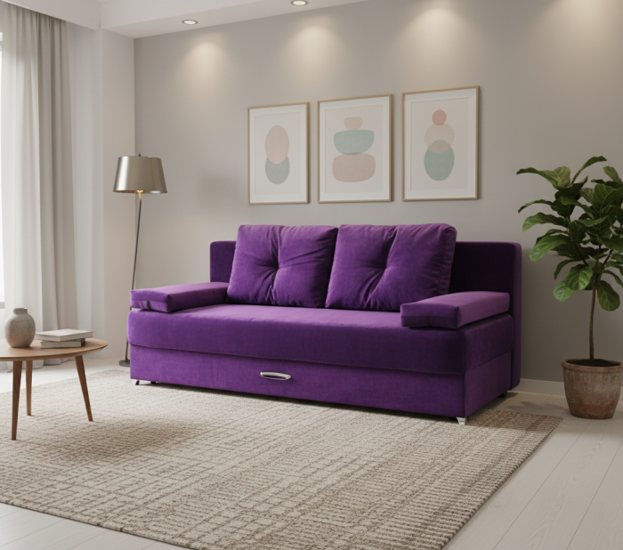 Диван-еврокнижка Амстердам Мини люкс, 150, велюр фиолетовый