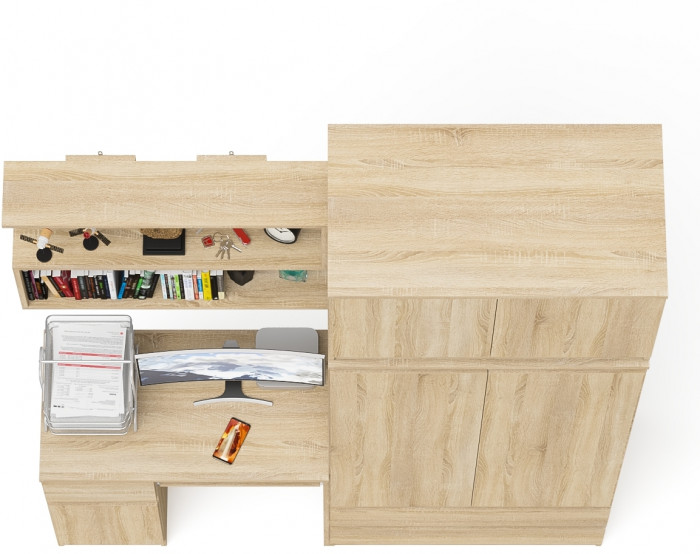 Мори компьютерный стол МС-1 левый + Шкаф МШ900.1 + Антресоль МА900.1 + Полка 900, дуб сонома