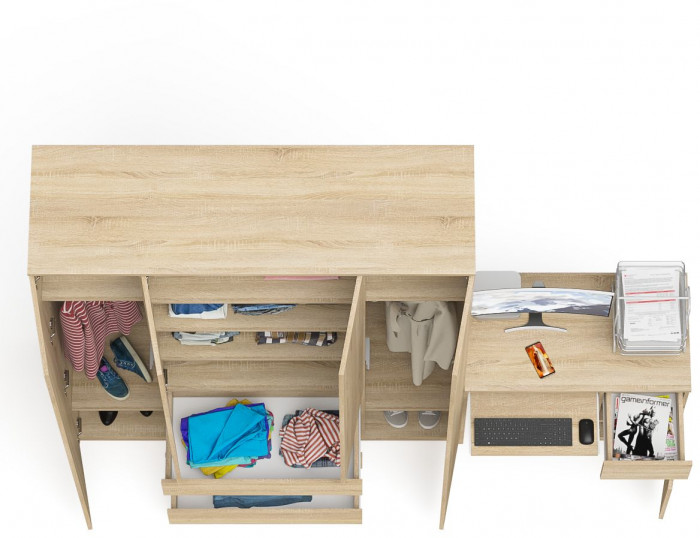 Мори компьютерный стол МС-1 правый + Шкаф МШ1600.1, дуб сонома