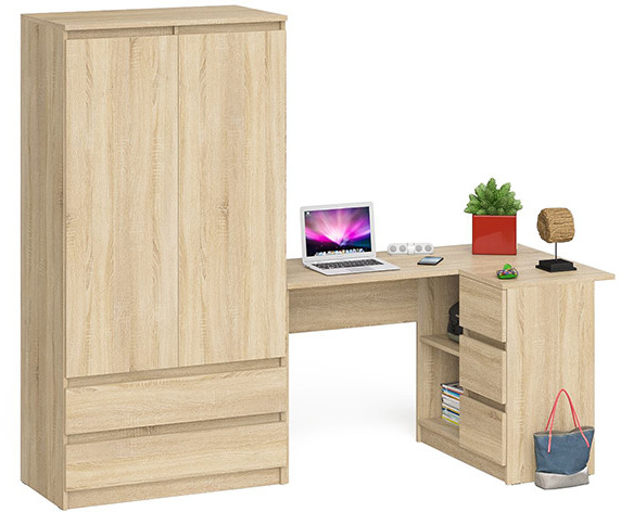 Мори компьютерный стол МС-16 правый + Шкаф МШ900.1, дуб сонома