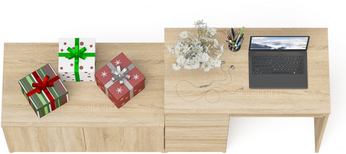 Мори компьютерный стол МС-6 левый + Тумба МА900.1, дуб сонома