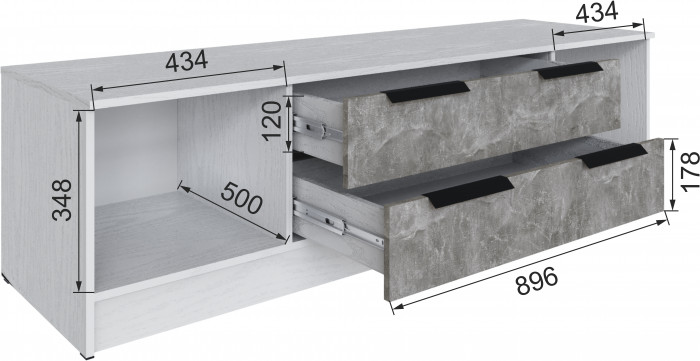 Тумба ТВ Мадрид №2 (1,8), Белый/Ателье светлое