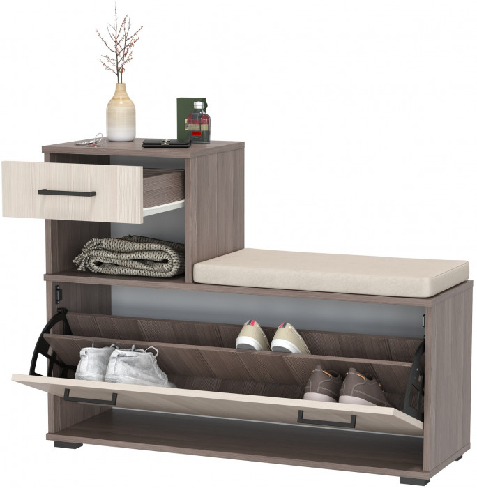 Лира ГК 2-0714бод.тем/св Тумба под обувь, цвет бодега тёмный/бодега светлый, ШхГхВ 100х33х75,5 см., универсальная сборка