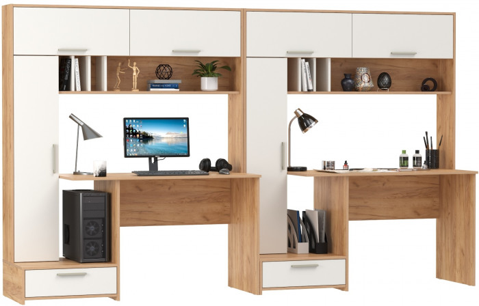 Лайт письменный стол 03.243Н + Лайт письменный стол 03.243Н, дуб крафт золотой/белый премиум