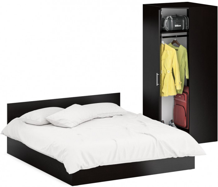 Кровать 1800 + Шкаф угловой Стандарт, цвет венге, ШхГхВ 183,5х203,5х70 + 81,2х81,2х200см., сп.м. 1800х2000 мм., без матраса, основание есть